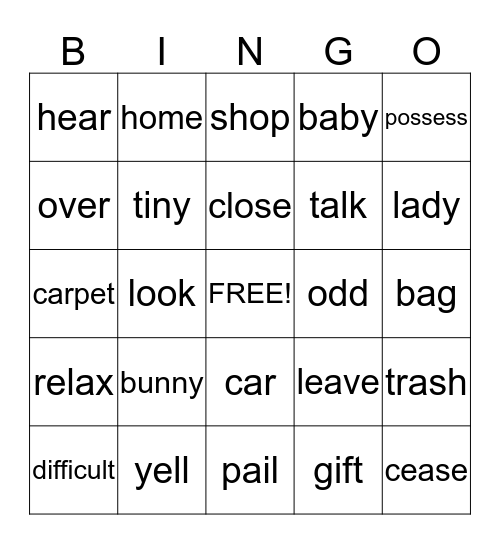 Synonym Bingo Card