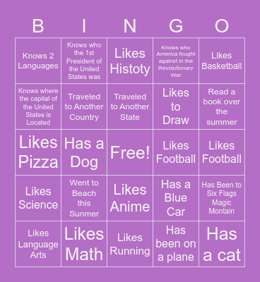 Getting to Know One Another Bingo Card