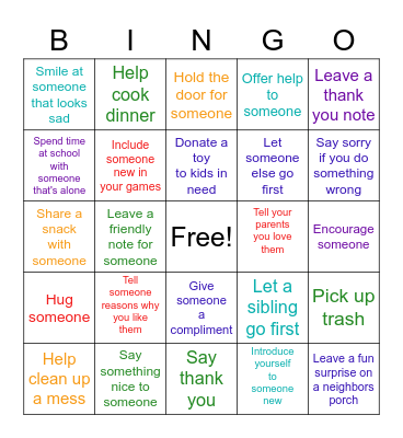 Kindness is Cool Bingo Card