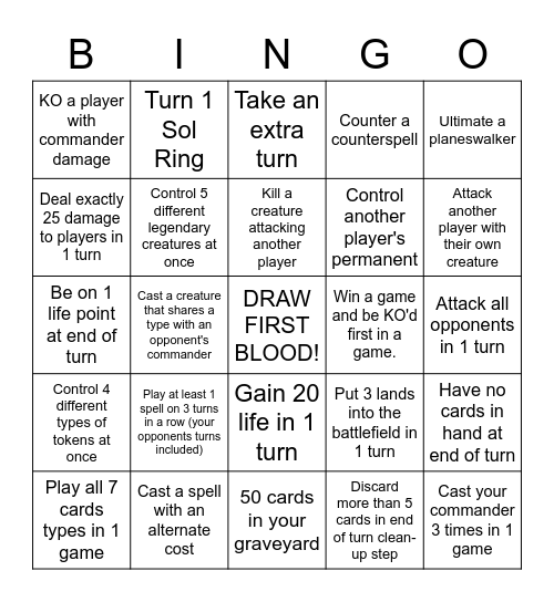 Commander Bingo Card