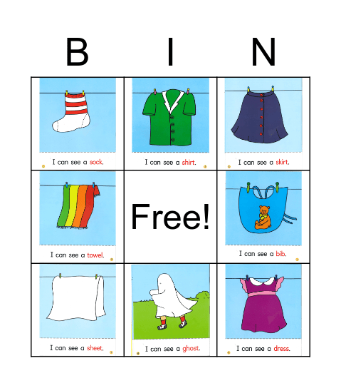 Clothing Bingo Card