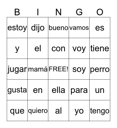 Spanish Word Wall Words/Kindergarten Bingo Card