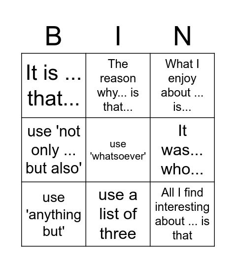 Emphasis - Speaking Bingo Card