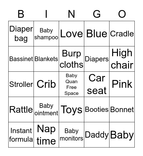 Baby Shower BINGO Card