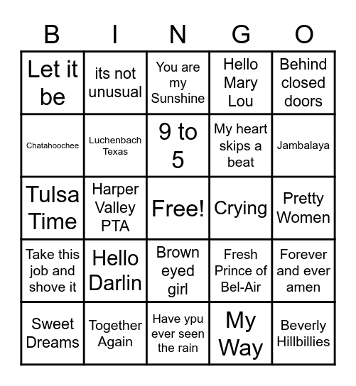 Song Bingo Card