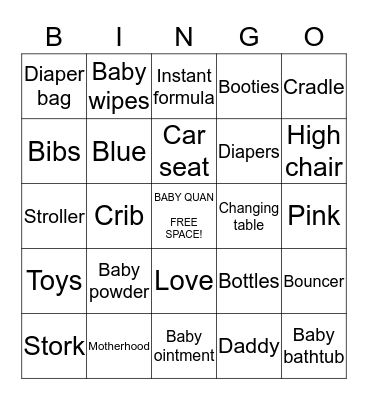 Baby Shower Bingo Card