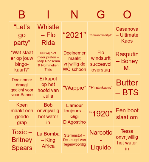 B      E      J      A      A      R      D      E      N Bingo Card