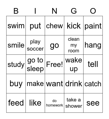 Past Tense Bingo Card