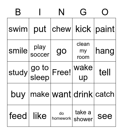 Past Tense Bingo Card