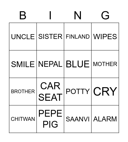 NEUPANEY FAMILY's BABYSHOWER Bingo Card