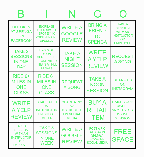 SPENGO Bingo Card