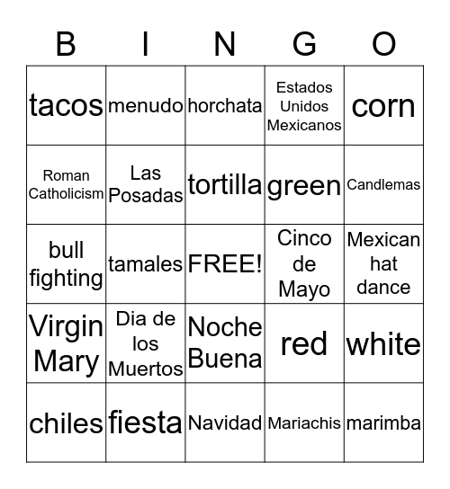 Bring On The Fiesta! Bingo Card