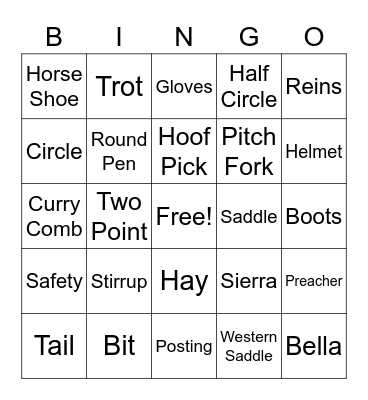 Horse Bingo Card
