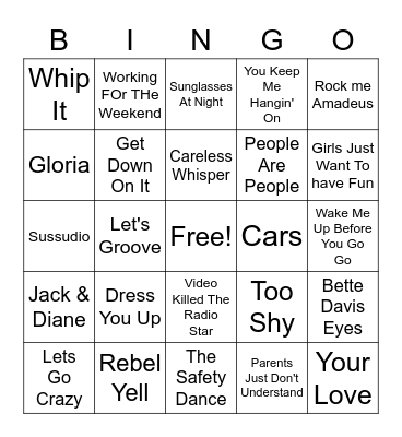Misc. 80's Bingo Card