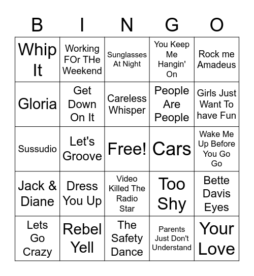 Misc. 80's Bingo Card