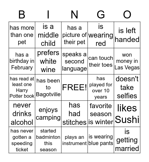 Find Someone Who Bingo Card