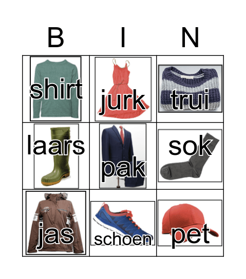 kleding Bingo Card