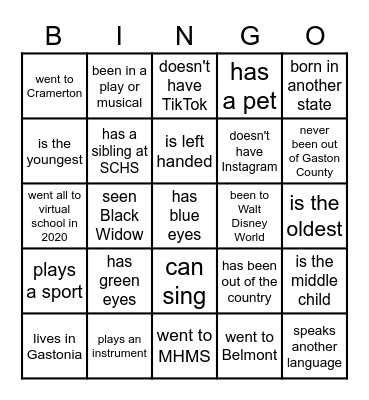 Getting to Know You Bingo Card