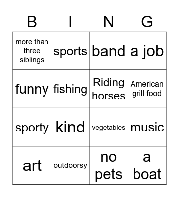 Daniel's Bingo Card