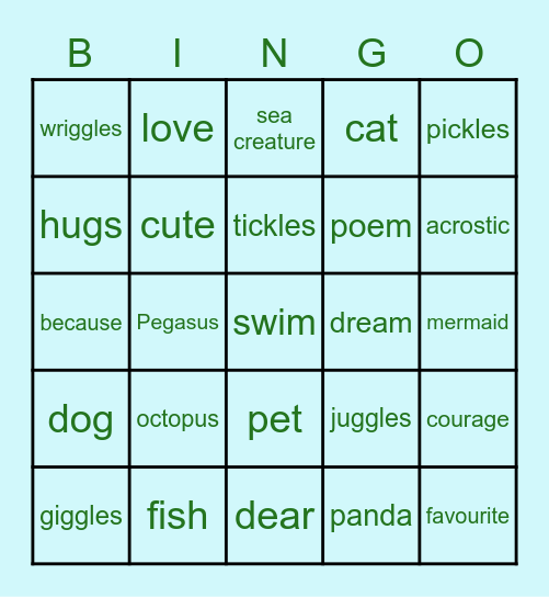 Miss Antrobus Bingo Card