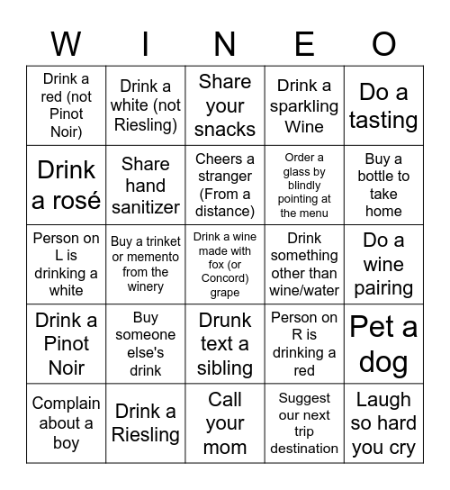 Wine-O : No Double Dipping! Bingo Card