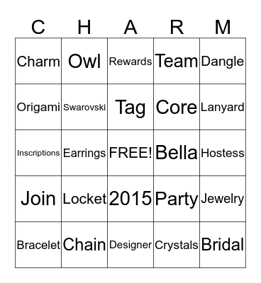 Origami Owl Charm Bingo Card