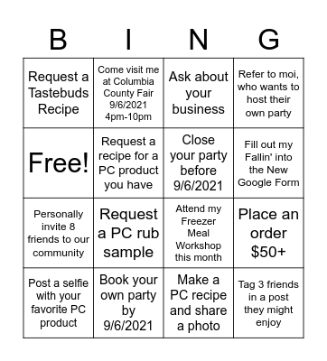 August Giveaway Bingo Card