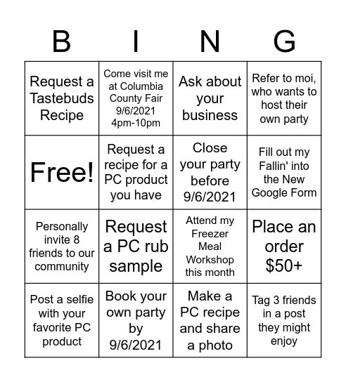 August Giveaway Bingo Card
