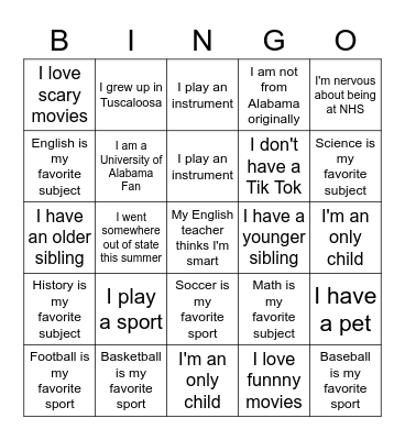 First Day Bingo Card