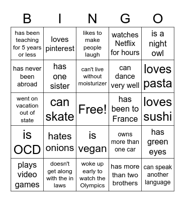 Untitled Bingo Card