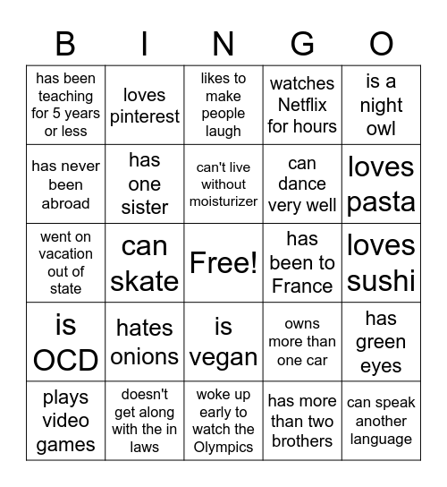Untitled Bingo Card