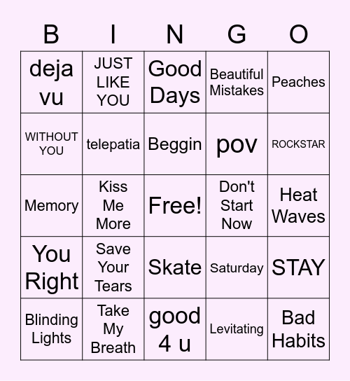 Class 10 Today's Hits Bingo Card