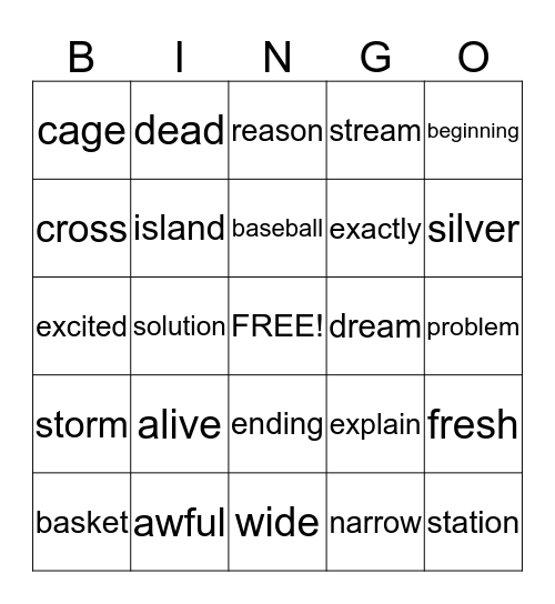 BURST Vocab #3 Bingo Card
