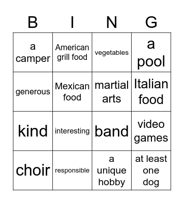 Wyatt Fountain Bingo Card