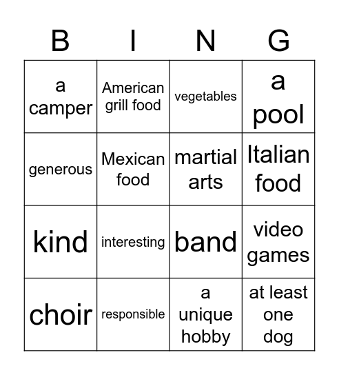 Wyatt Fountain Bingo Card