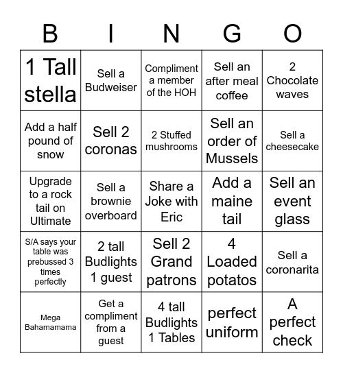 Add on Madness Bingo Card