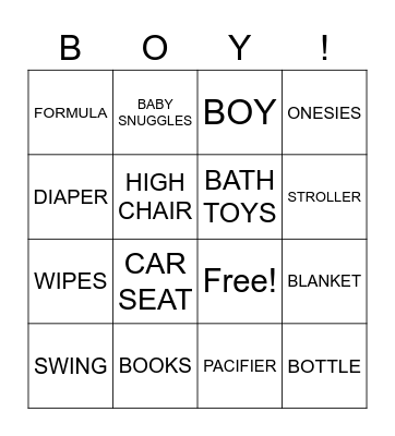 Menze Baby Shower Bingo Card