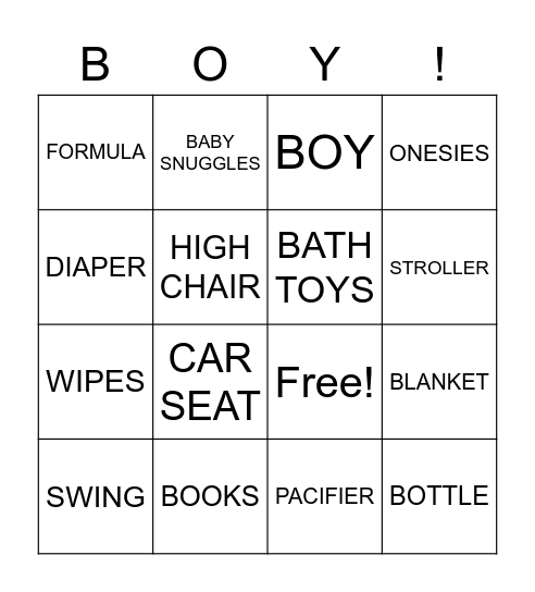 Menze Baby Shower Bingo Card
