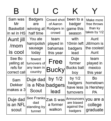 Badger Bingo Card
