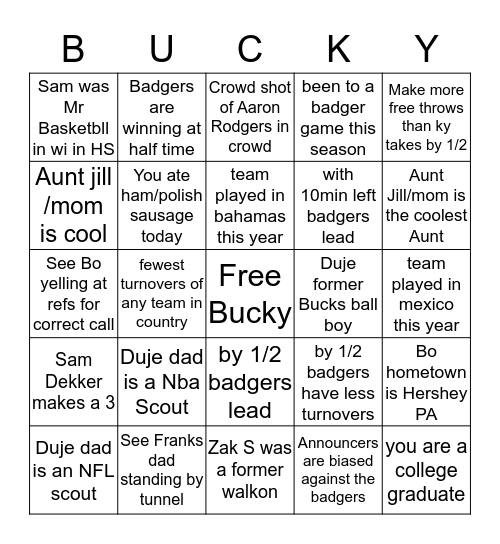 Badger Bingo Card