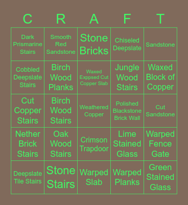 Minecraft Building Blocks Bingo Card