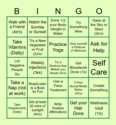 Employee Health Month Bingo Card