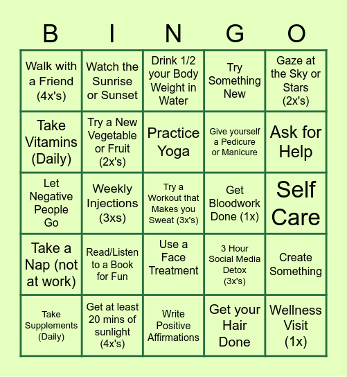 Employee Health Month Bingo Card