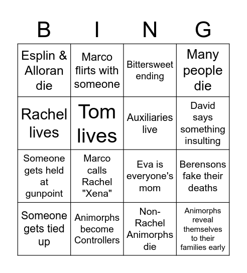 All Assorted Animorphs AUs bingo Card