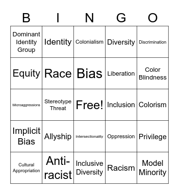 Diversity, Equity, Inclusion Bingo Card