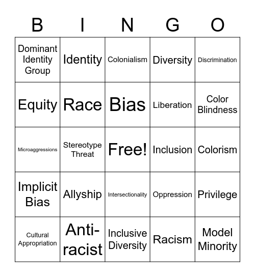 Diversity, Equity, Inclusion Bingo Card