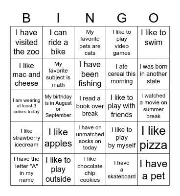 Getting to Know Your Classmates Bingo Card