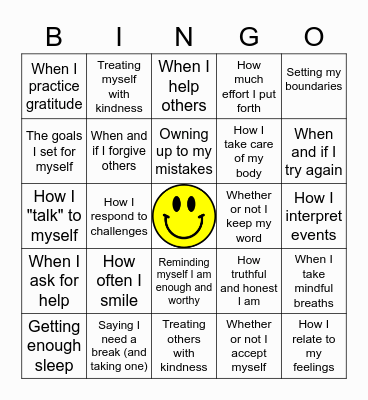 Things I Can Control Bingo Card