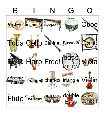 Musical Instruments Bingo Card