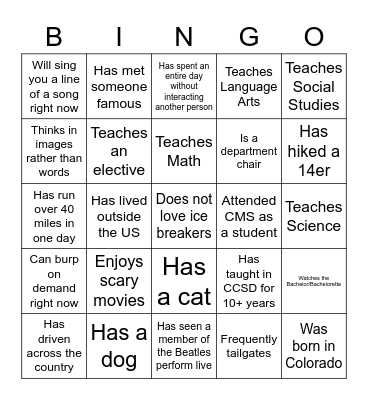 CMS SATFF BINGO Card